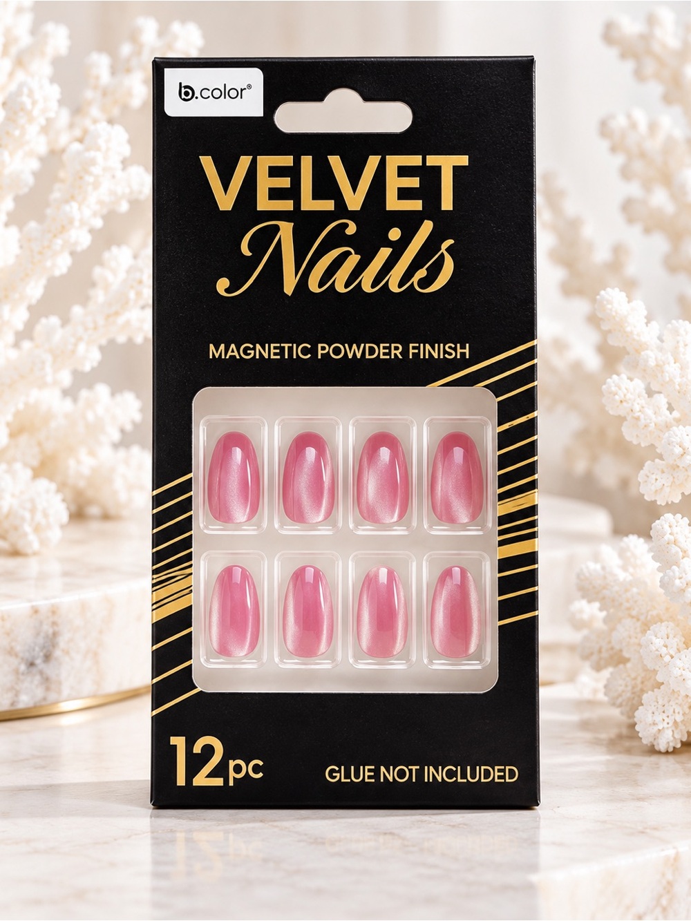 Velvet Nails Magnetic Powder Finish Press-On Nails - Pink (12 pc)